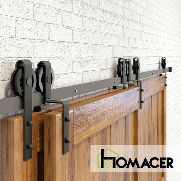 Homacer Single Bypass Double Door Barn Door Hardware Kit Wayfair